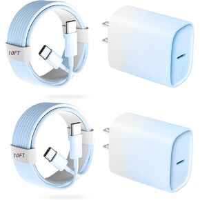 iPhone 16 15 Pro Charger Fast Charging, 20W USB C Fast Charger Block with 10ft Long Type C Chargers Fast Charging Cable Cord for iPhone 16/16 Pro/16 Pro Max/16 Plus 15/15 Pro/15 Pro Max, S24 Ultra