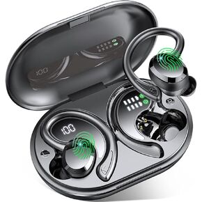 Wireless Earbuds Sport, 2025 Bluetooth 5.4 Headphones Bass Hi-Fi Stereo Over Ear Buds, 56Hrs Noise Cancelling Headset with Earhook, IP7 Waterproof Earphones Workout Running for Laptop Pad Android iOS