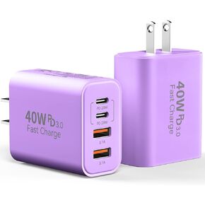 USB C Charger Block, 2Pack 40W 4 Ports Type C Fast Phone Charging Cubes PD USBC Wall Plug+QC 3.0 USB A Charger Head Power Brick Box for iPhone 16/15/14/13/12/11 Pro Max, iPad, Samsung Galaxy, Pixel