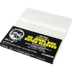Square Deal Recordings & Supplies - CD Sleeves - RESEALABLE Premium 2mil Thick - Archival Quality, Crystal Clear - Holds 1 Standard 10.4mm CD Jewel Box (100 Sleeves)