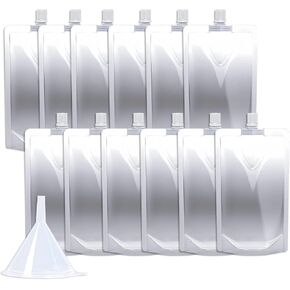 12PCS 8OZ Plastic Flasks, Clear and Reusable Drinking Bags with Funnel for Beverage,Leak-Proof Food Grade Drink Pouches for Travel Outdoor Sports Concert Cruise Events