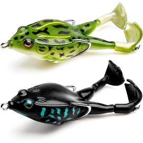 Topwater Frog Lure Bass Trout Fishing Lures Kit Set Realistic Prop Frog Soft Swimbait Floating Bait with Weedless Hooks for Freshwater Saltwater