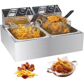 Commercial Deep Fryer with Basket for Restaurant or Home Use, 3400W 12.7QT Detachable Large Capacity Stainless Steel Countertop Electric Oil Fryer with Temperature Control