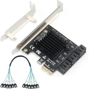 PCIe to 6-Port SATA 3.0 Expansion Card for 4K Video Editing Storage, ASM1166 Chipset, 6Gbps SSD/HDD Adapter with Heatsink, Plug & Play for Windows/Mac/Linux/NAS