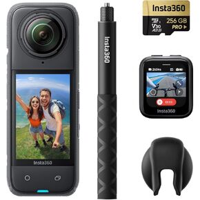 Insta360 X4 Get-Set Bundle - 8K Waterproof 360 Action Camera, 4K Wide-Angle Video, Invisible Selfie Stick, Removable Lens Guards, 135 Min Battery Life, AI Editing, Stabilization