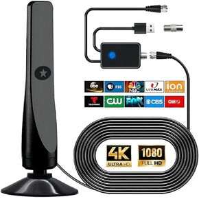 TV Antenna, Amplified HD Digital TV Antenna,Miles Coverage Range Supports 4K 8K 1080p for Smart HDTV and Older TVs，with High Performance Coax Cable