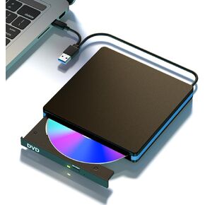 محرك الأقراص المضغوطة/DVD الخارجية للكمبيوتر المحمول وأجهزة كمبيوتر سطح المكتب ، USB 3.0/Type-C موقد محرك الأقراص المضغوط المحمولة مع تصميم كتم ، +/- قراءات محرك RW لنظام Macbook Windows 11/0/8/7/7/XP Linux Mac OS (2 في 1)