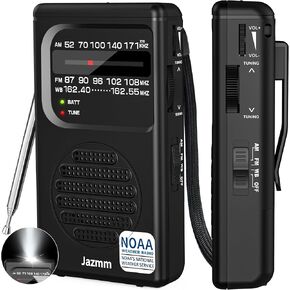Pocket NOAA Weather Radio,Portable AM FM Battery Operated Radio with 3W Speaker,Transistor with Best Reception,Back Clip,Flashlight,Earphone Jack,Powered by 2 AA Battery for Emergency
