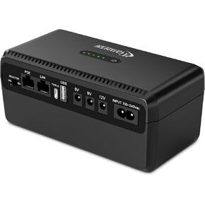 CHINTE Mini UPS 10400mAh, Uninterruptible Power Supply with POE Output DC 5V/9V/12V USB Type-C for Router,Modem,Security Camera,Phone,LED Light