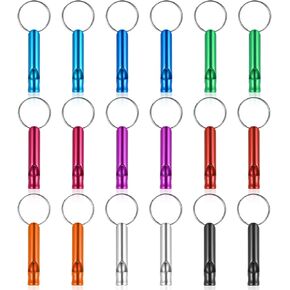 Prasacco 18 Pcs Emergency Whistle with Keychain, Emergency Whistle Survival Loud Whistle Aluminum Safety Whistle Key Chain for Outdoor Sports Camping Hiking Boating Fishing, 9 Colors