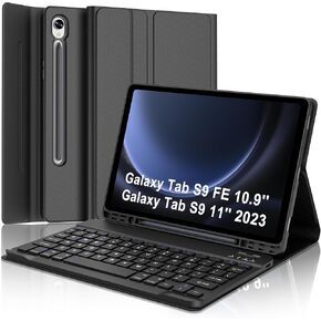 Keyboard Case for Samsung Tab S9 FE/S9 5G 2023, Galaxy Tab S9FE 10.9inch Keyboard with Smart Case, Magnetic Bluetooth Key Board for Samsung S9 11in Tablet, Slim Folio Case with Pen Holder, Gray White