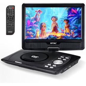 OTIC 12" Portable DVD Player with Bluetooth Function, 10.1" HD Swivel Display Screen, 5 Hour Rechargeable Battery, Support CD/DVD/SD Card/USB, Car Headrest Case, Car Charger