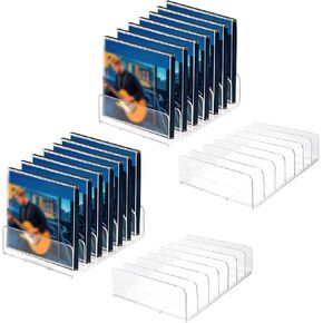 Plus tard 4Pcs Clear Acrylic CD Holder, CD Storage Stand DVD Display Shelf Organizers Holds Up to 14 Standard CD Cases for Media and Video Game Cases Organization Rack