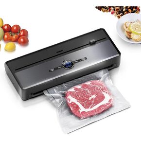 Vacuum Sealer Machine, 85kPA Automatic Food Sealing for Dry/Moist Food Fresh Saver, 8-in-1 Food Storage with Digital Countdown | Built-in Bags Storage & Cutter | 1 Roll and 5 Pre-cut Bags