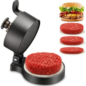 Hamburger Press Patty Maker 4 3/8" Diameter Adjustable 1/4lb to 3/4lb Burger Press Maker with Spring Ejector for Hamburger Crab Cooking, Non Stick Aluminum