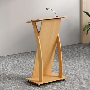 Wooden Podium Stand Wheeled Lectern Oak Color 16MM Wood Board Elegant Design with Storage Wooden Pulpit for Restaurants Churches Seminars and Schools