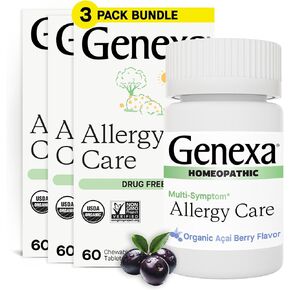 Genexa Allergy Care - 180 Tablets (3pk) - Multi-Symptom Allergy Remedy - Certified Vegan, Organic, Gluten Free & Non-GMO - Homeopathic Remedies