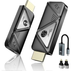 Wireless HDMI Transmitter and Receiver, 4K Decode 1080P Portable Wireless HDMI Kit, 2.4/5GHz Plug & Play, for Streaming Video and Audio to Monitor from Laptop/Pc/Tv Box