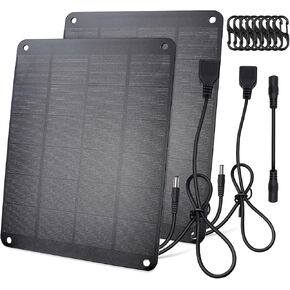 2Pack Solar Panel with Hook, 5V 6W High Performance Monocrystalline Module with DC Male Cable & 5V USB Solar Charger, Waterproof Panel for Security Camera,Mobile Phone,Small Fan,Charging Bank,Outdoor