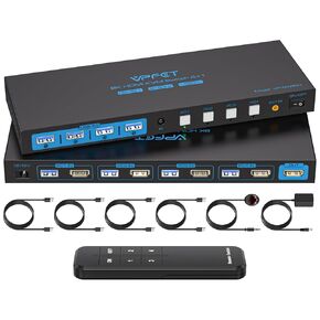 8K@60Hz Displayport Kvm Switch 1 Monitors 2 Computers USB 3.0 DP1.4 Kvm Switches Display Port for Two Computers Share Single Screen Mouse Keyboard and 2 Additional Peripherals