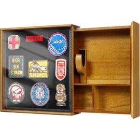 OneTigris Hidden Gun Storage, Concealment Furniture Hidden Gun Safe Concealment Shelf Wall Safe Wooden Photo Frame, Wall Mounted Hidden Compartment Furniture with Patches Display Panel (Wood)