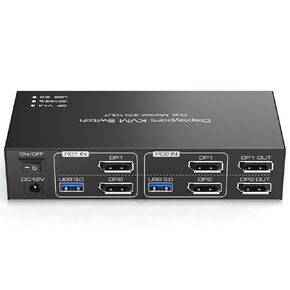 Displayport KVM Switch 2 Monitors 2 Computers 4K@144Hz USB3.0 KVM Switch for 2 Computers Share Dual Displays and 4 USB Devices Support Extended/Copy Mode with Desktop Controller