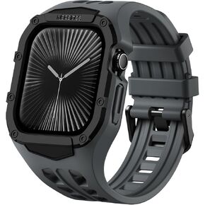 متوافق مع Apple Watch Band 45mm 44mm ، لسلسلة Apple Watch Series 9/8/7/6/5/4/SE/SE2 ، حزام رياضي مع فرقة TPU ، مصد إطار PC مقاوم للصدمات ، رجال فرقة شديدة التحمل الوعرة (الأسود الأصلي)