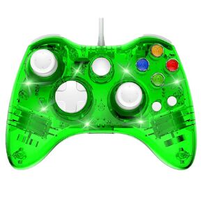 Wired Xbox 360 Controller with Cool LED, Compatible with Microsoft Xbox 360 & PC (Windows 11/10/8/7), Upgraded Joystick & Dual Vibration Gamepad Gaming Joypad (Green)