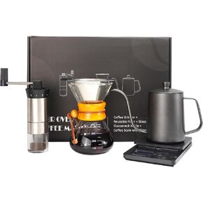 SuperCook Coffee Pour Over Kit Hand Drip with Kettle, Electric Grinder, Camping Travel Coffee Kit Ideal for Anniversary Birthday Gift