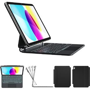 لـ iPad 11th (A16 ، 2025)/علبة الجيل العاشر مع لوحة المفاتيح ، لوحة المفاتيح السحرية 2022 ، مفاتيح الإضاءة الخلفية النابضة ، سطح مقاومة للبقع ، لوحة تتبع متعددة اللمس ، وردي