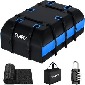 Car Rooftop Cargo Bag Carrier 21 Cubic Feet, Soft Roof Top Luggage Bag for All Vechicles with/Without Racks - with Waterproof Zip, Luggage Lock, Anti-Slip Mat, Door Hooks, Orange