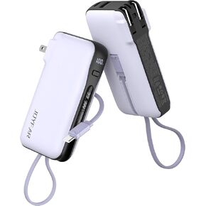 Portable Charger with Built-in USB-C Cable & Plug, 10,000mAh 5V/4.5A Power Bank Fast Charging 22.5W, Travel Essential Battery Pack 3 Output for iPhone 16/15 Series, Samsung Galaxy, iPad, 1 Pack
