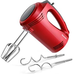 Hand Mixer Electric Handheld with Flat Bottom, Portable Mixer for Kitchen Baking Cake, Powerful Mixing for Thicker Doughs with dough hooks