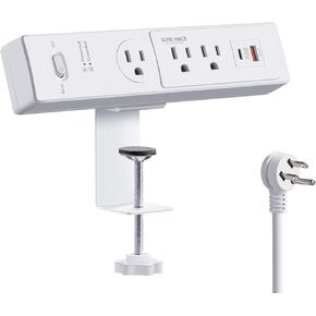 Desk Clamp Power Strip with USB-C 30W PD, Desktop Mount Surge Protector, Fits Max 2.5" Table Edge, 980J Surge Protector, 20W USB A, 6FT Extension Cord, Fast Charging Station (Black)