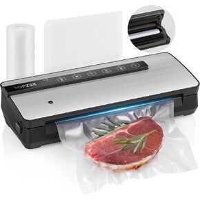 Vacuum Sealer for Food -90kpa Vacuum Sealer Machine with Bags Storage and Built-in Cutter, Food Sealer with External Vac Function, Dry Moist Modes, Bag Roll included, Stainless Steel