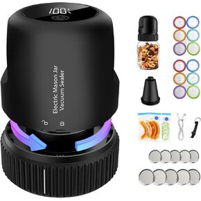 3 in 1 Mason Jar Vacuum Sealer Kit, Electric Vacuum Sealer for Wide Mouth and Regular Mouth Mason Jars and Food Sealed Bags, Auto Stop & Firm Sealing Vacuum Jar Sealer for Food Storage