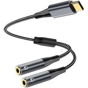 AWINLI USB C to 3.5mm Headphone and Charger Adapter,2-in-1 Type C to Aux Audio Jack and Fast Charging Cable Compatible with Samsung Galaxy S22 S21 S20,iPad Pro,Pixel(Silver)