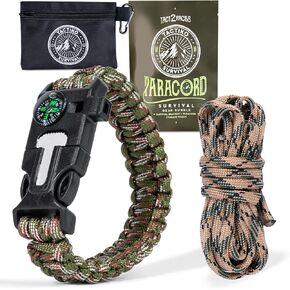 سوار و 10 بوصات حزمة Paracord - بداية النار ، البوصلة ، صافرة الطوارئ ، المنشار المصغر - معدات البقاء في الهواء الطلق التكتيكية للتخييم والمشي لمسافات طويلة ومجموعات الطوارئ - شركة الولايات المتحدة