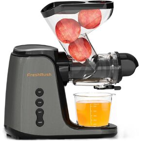 Juicer Machines, 3.6 Inch Double Large Feed Chute Cold Press Juicer, High Juice Yield, Easy to Clean，3 Masticating Juicer Modes, Slow Juicer with 200W Motor (Grey)