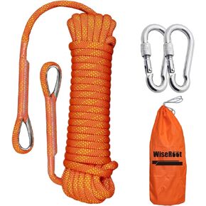8mm Static Climbing Rope: Heavy Duty Outdoor Rock Climbing Rope for Arborist Tree Work, Rescue, Camping & Hiking, (10m/32ft, 20m/64ft, 30m/96ft) Orange/Black