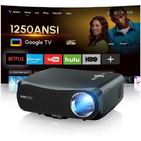 4K Ultra HD Google TV Projector for Daylight Viewing, 1250 ANSI Daytime Projector with Short Throw Netflix NFC Dolby 2×30W Speakers WiFi Bluetooth for Ceiling Mount Bright Room Outdoor Home Theater
