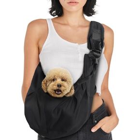 Avont Dog Sling for Small Dog Cats Under 15lbs, Hands-Free Crossbody Pet Carrier with Adjustable Padded Strap Extra Pocket, Safe Soft Pouch Bag for Puppies' Walks Outings -Denimblue