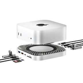 Mac mini M4 Dock, Aluminum Mac mini Stand and HDMI Hub for Mac mini M4 and M4 Pro 2024 with M.2 NVMe/SATA SSD Enclosure, 4K60Hz HDMI,10G USB A/C, 5G USB A*2, USB-C Charge, SD/TF, Audio