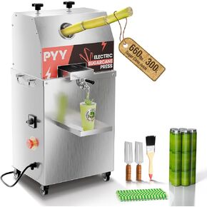 PYY Electric Sugar Cane Juicer - 3-Rollers Stainless Steel Sugarcane Juice Extractor Squeezer on Wheels for Home Commercial, 800W Sugar cane Juicer Machine with 660lbs/hr 28 RPM High Output