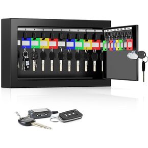200 Keys Dual Lock Key Cabinet, Anti-Theft Key Lock Box with Key Tags, Adjustable Key Organizer Wall Safe for Car Office House Garage Rental Business