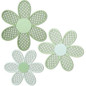 Maitys 3 Pieces Boho Daisy Wall Decor Natural Rattan Flower Wall Hanging Art Wooden Boho Wall Art Nursery Wall Decor Flowers Farmhouse Hanging Decor for Home Office Nursery (Pink, Purple)
