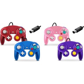 FIOTOK Gamecube Controller, Classic Wired Controller for Wii Nintendo Gamecube - Enhanced- 4 Pack （Red&Blue&Pink&Purple）