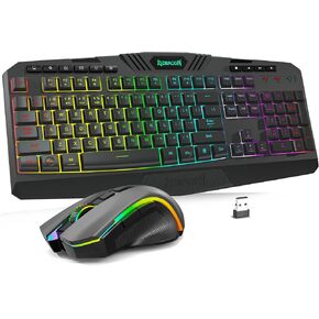 Redragon S101-PKS Gaming Keyboard and Mouse Wireless with Tri-Mode, RGB Keyboard and 4800 DPI Gaming Mouse, 10 Independent Multimedia Keys for Wins, PC, Computer, Wireless S101 Ideal for Gamer