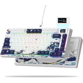 Womier S-K80 75% Keyboard with Color Multimedia Display Mechanical Gaming Keyboard, Wired Hot Swappable Gasket Mount RGB Custom Key Board, Pre-lubed Stabilizer for Mac/Win, Black Kanagawa