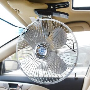 Car 12v Clip Fan,12 Volt DC 8 inch Large 360° Adjustment Metal Fans with Cigarette Lighter,90° Rotation Oscillating Clamp on Cooling Fan for Golf Cart,RV and Vehicles (8inch)